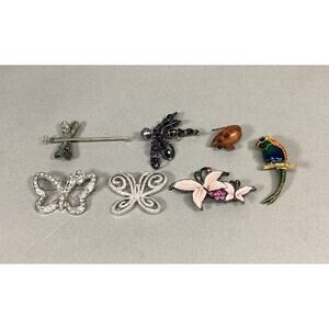 Lot Of 7 Vintage Brooches - Dragonflies, Mouse, Butterflies And Parrot